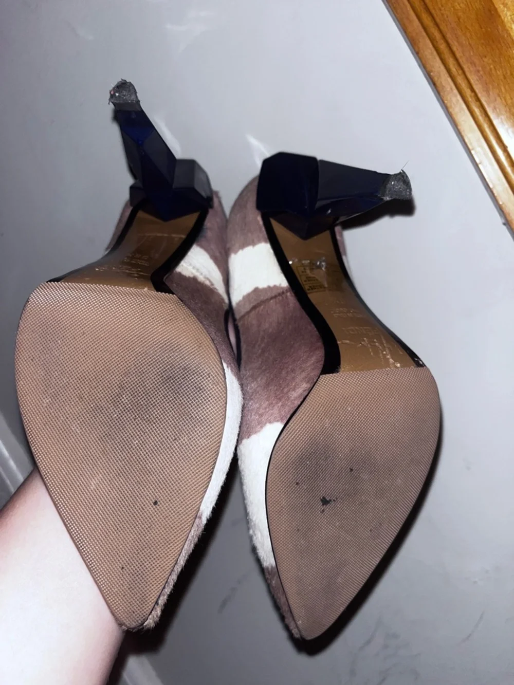 Fendi Two-Tone White and Taupe Pointed-Toe Pumps with Black Trim